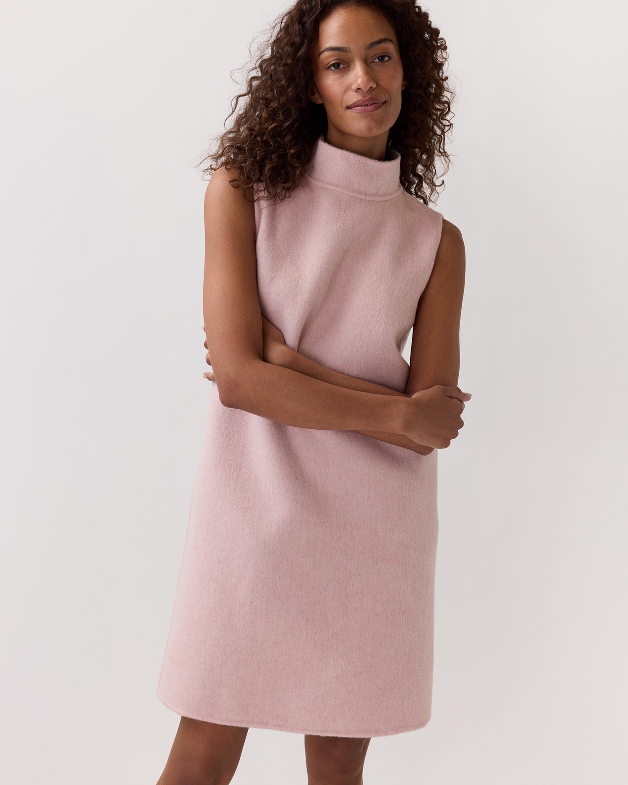 Sleeveless Ana Dress in Mink/Light Pink Double-Faced Melton