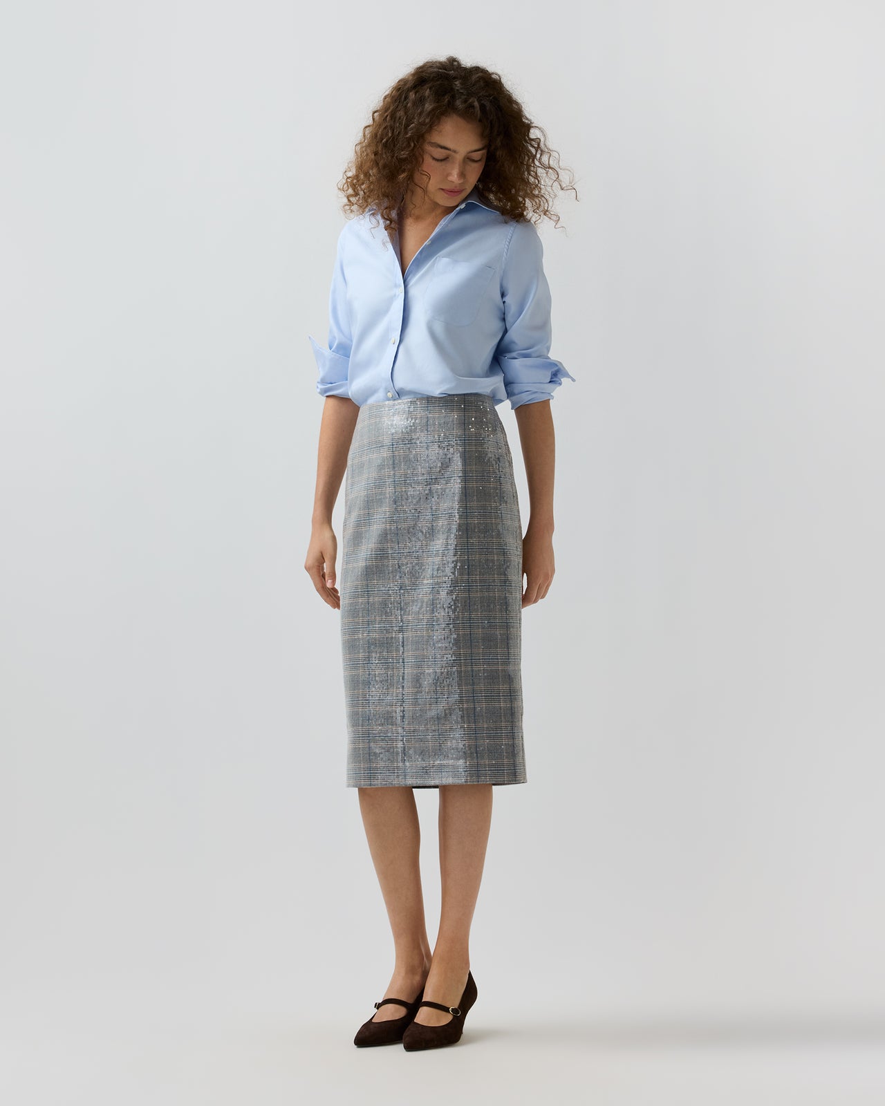 Aurora Skirt in Char Blue/Multi Sequin Glen Plaid