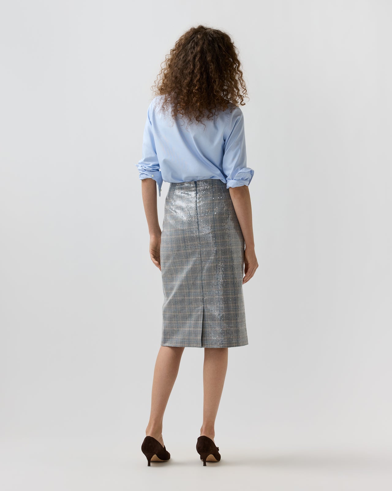 Aurora Skirt in Char Blue/Multi Sequin Glen Plaid