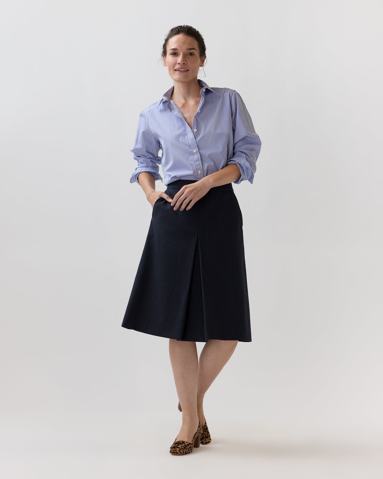 Jillian Skirt in Heather Navy Cavalry Twill