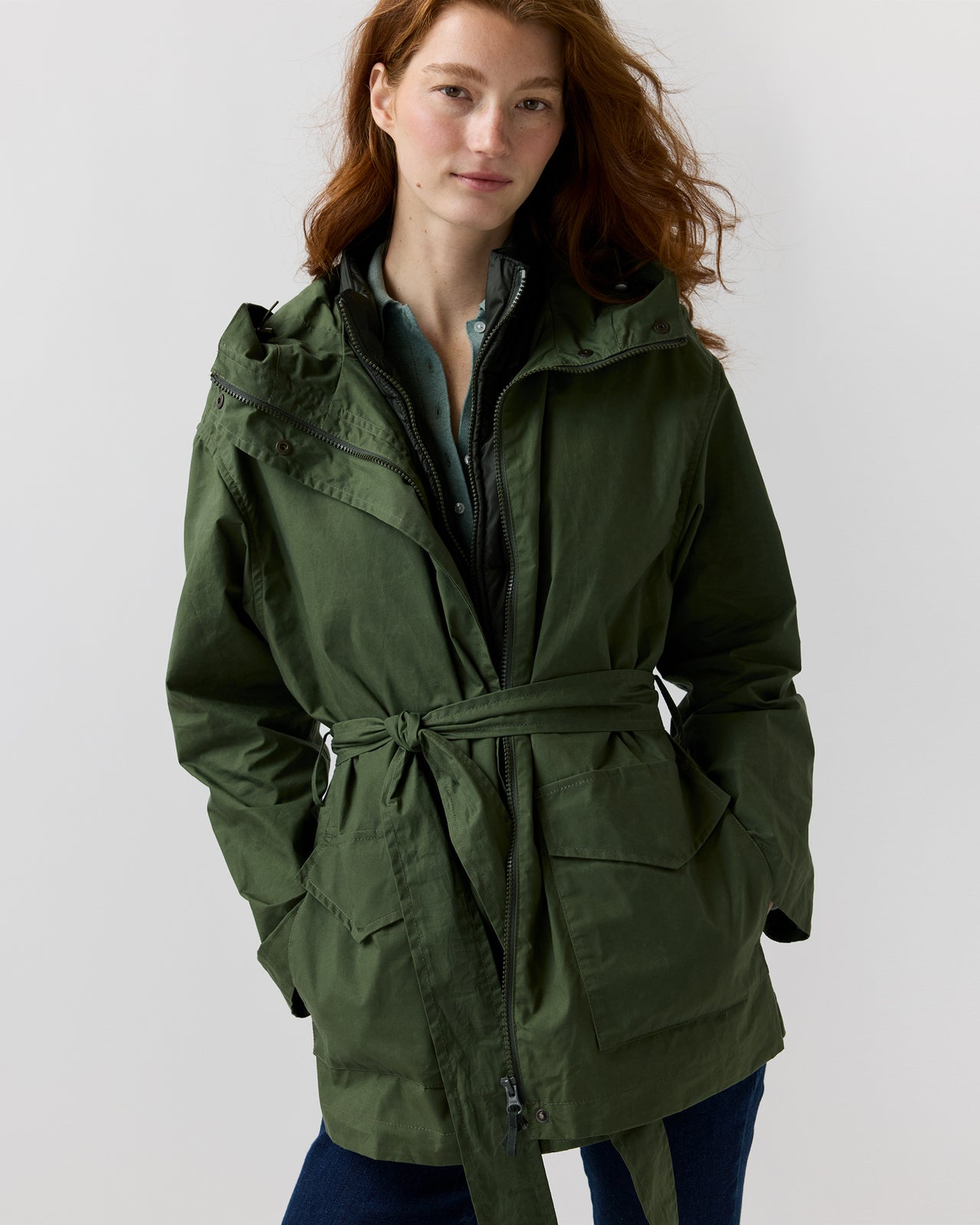 Bea Cashpad Jacket in Olive Dry Waxed Poplin