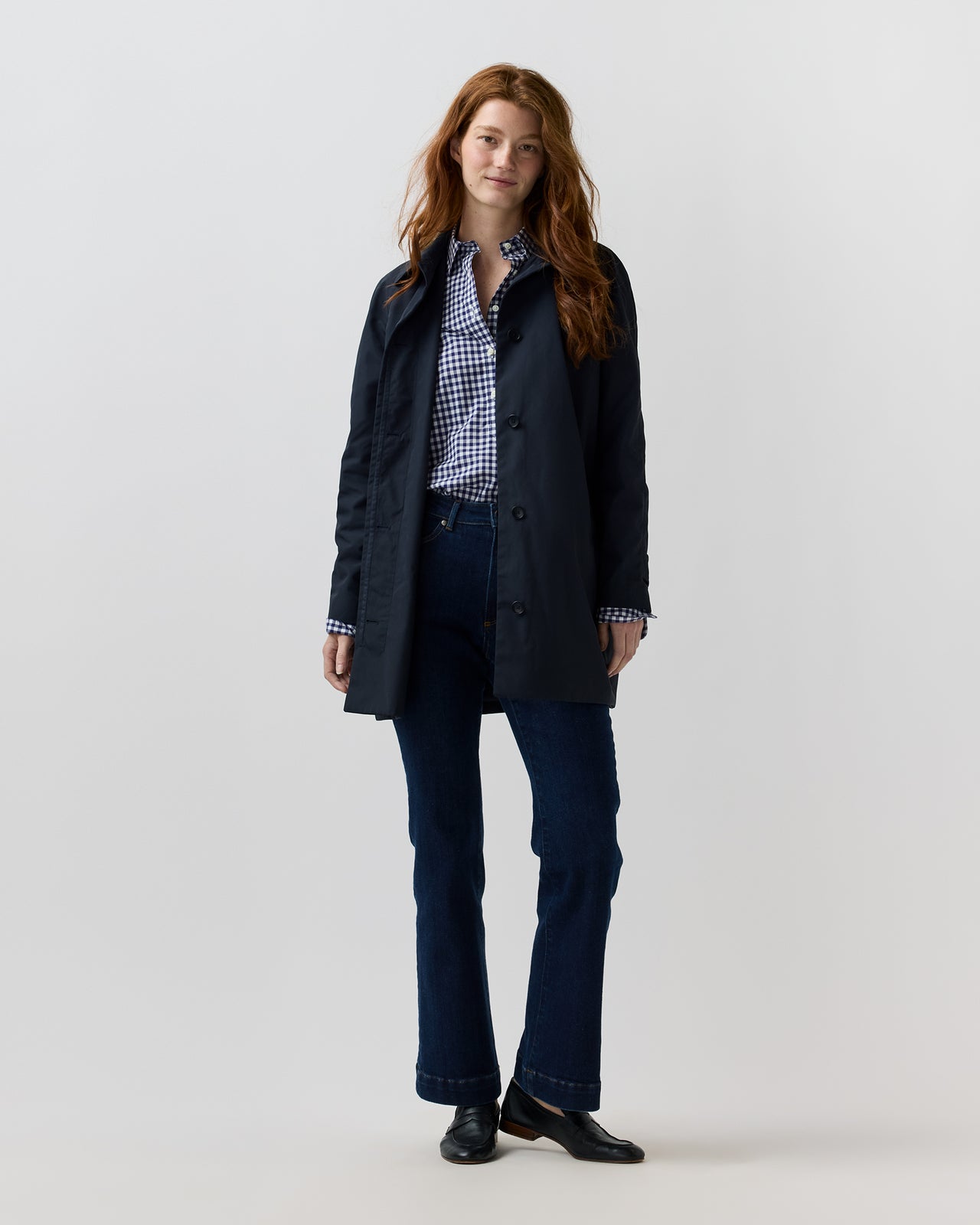 Short Balmacaan Coat in Navy Nylon
