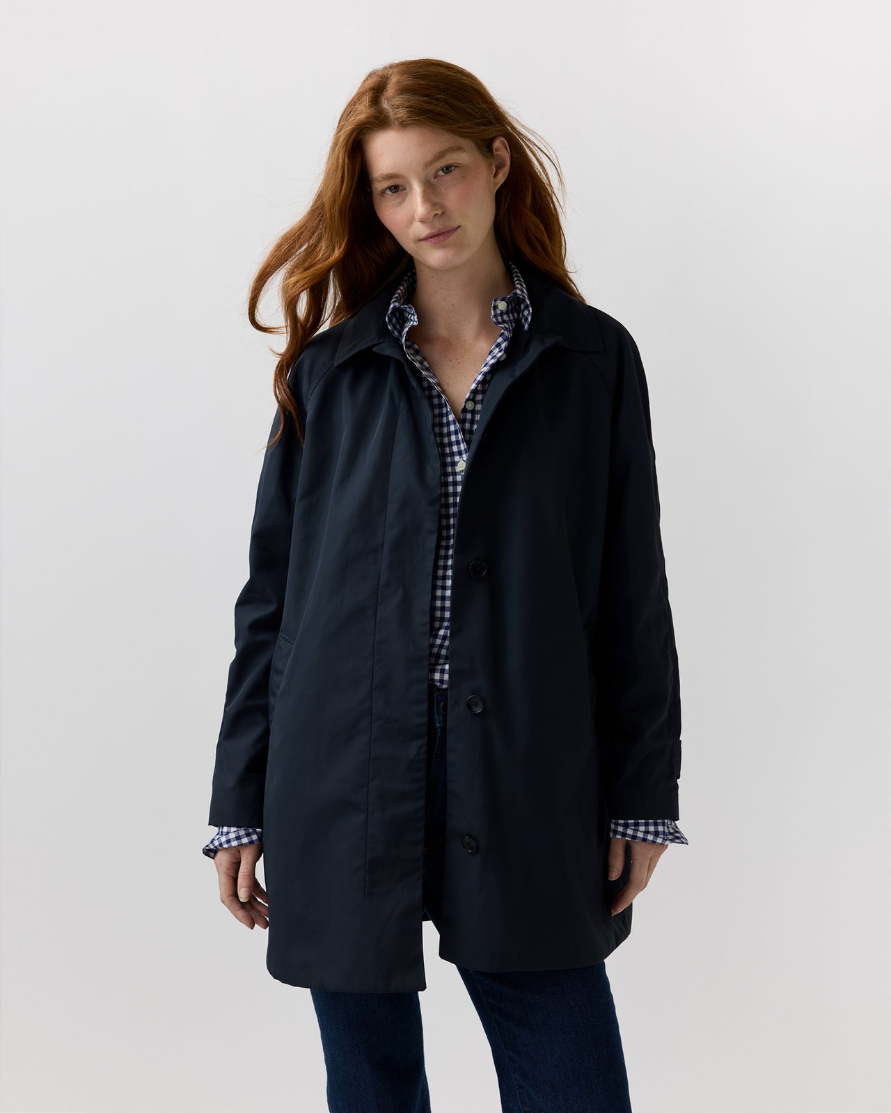 Short Balmacaan Coat in Navy Nylon