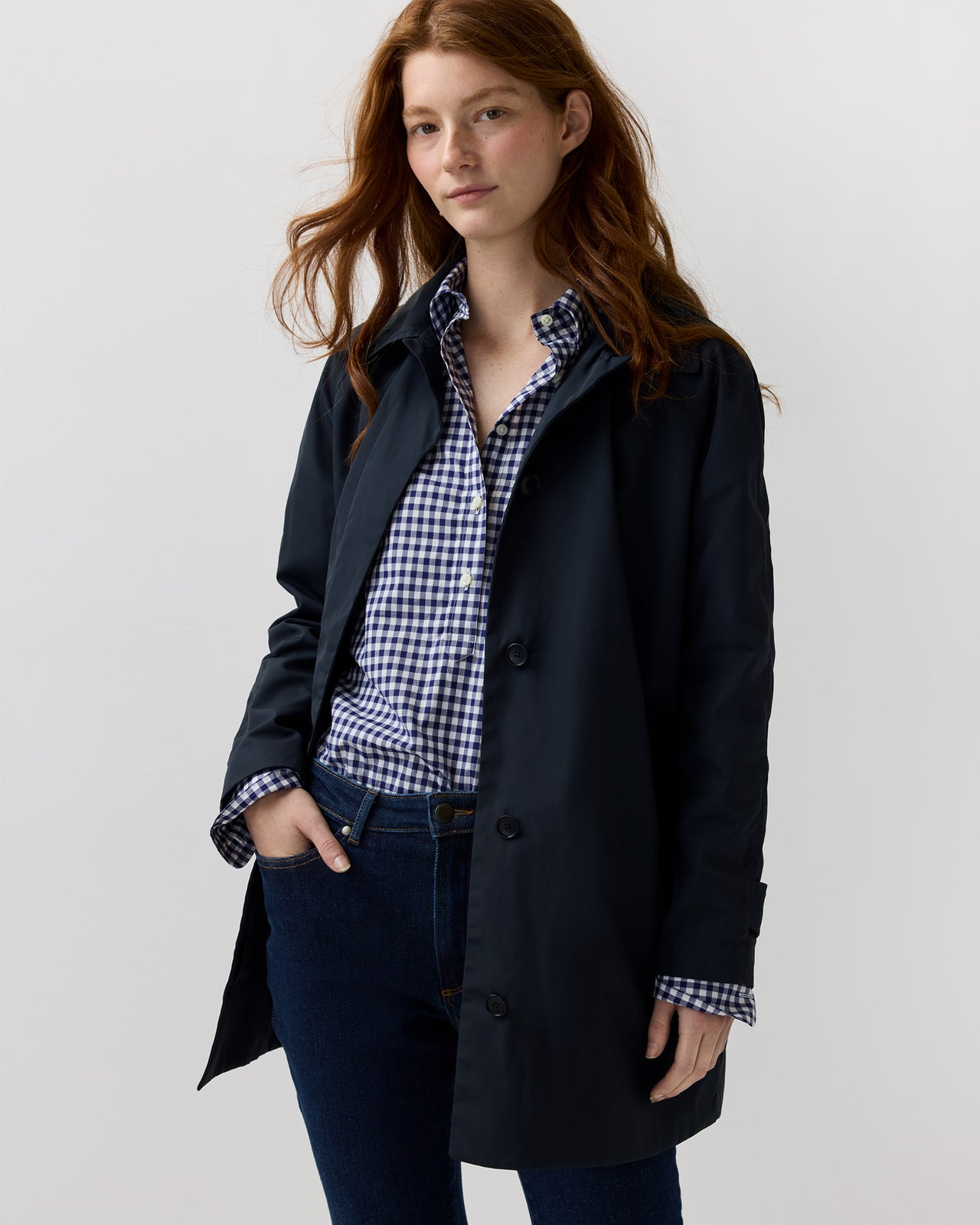 Short Balmacaan Coat in Navy Nylon