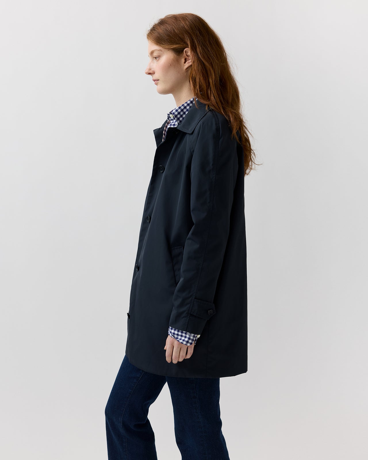 Short Balmacaan Coat in Navy Nylon