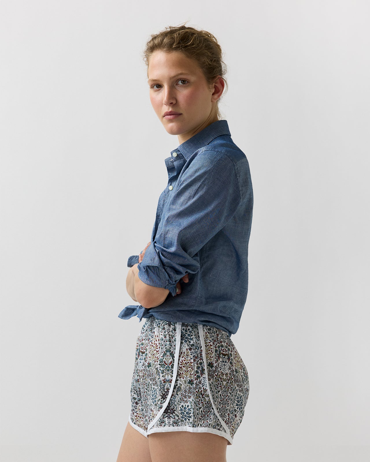 Track Short in Ivory/Indigo/Bordeaux Kensington Park Liberty Fabric