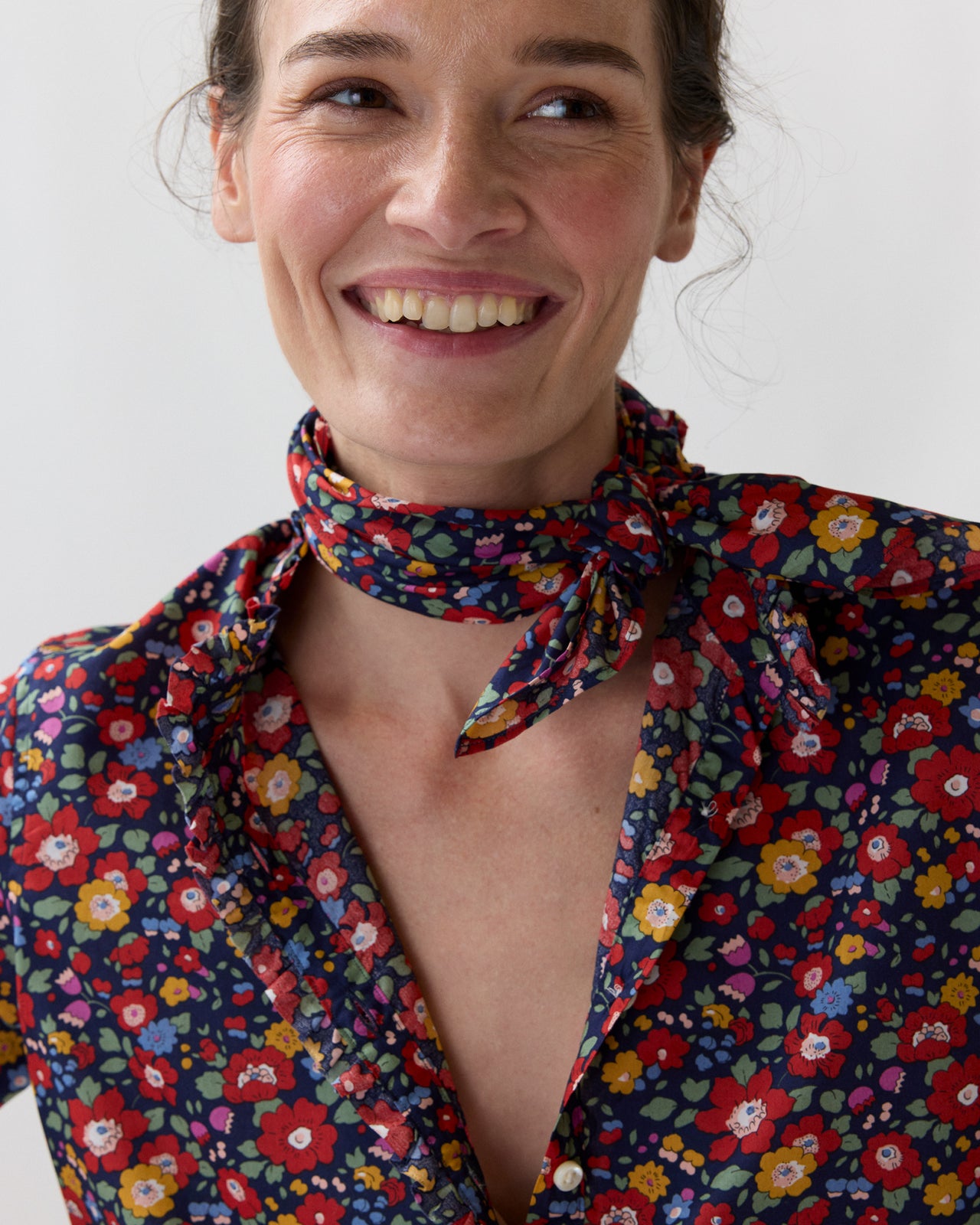 Anyway Scarf in Navy/Multi Betsy Meadow Liberty Fabric