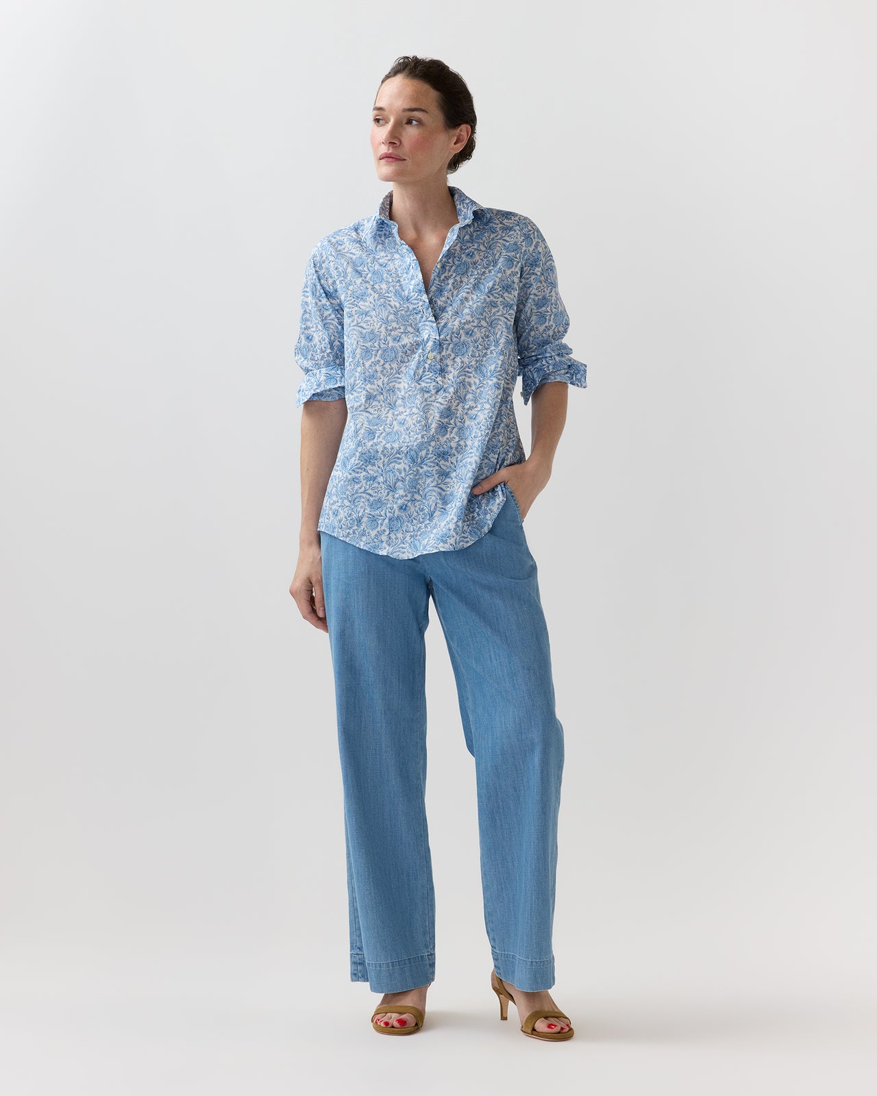 Tomboy Popover Shirt in Blue Sambourne Liberty Fabric