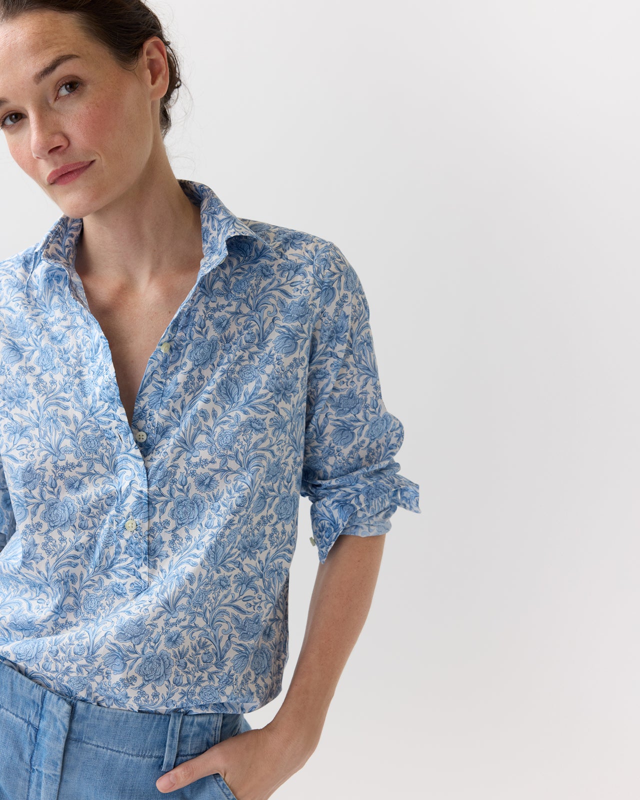 Tomboy Popover Shirt in Blue Sambourne Liberty Fabric