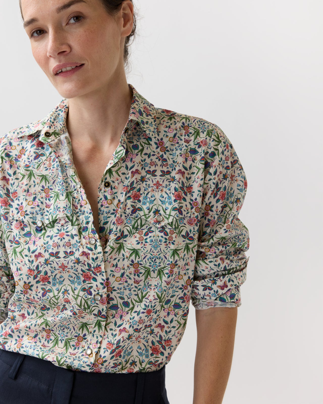 Western Shirt in Alabaster/Multi Tapestry Liberty Fabric