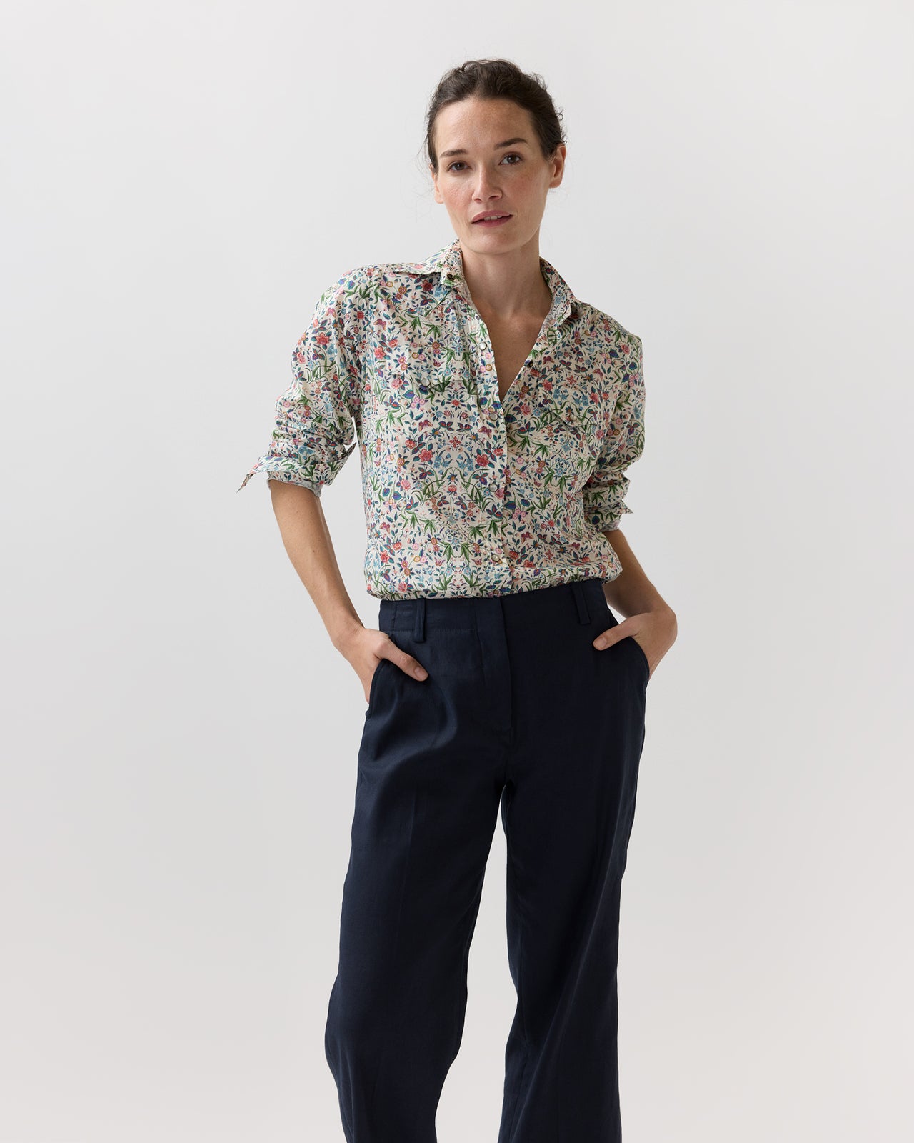 Western Shirt in Alabaster/Multi Tapestry Liberty Fabric