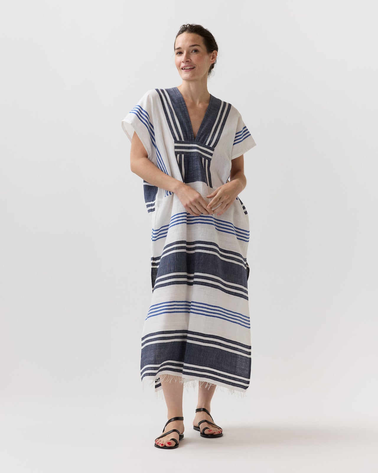 Gasira V-Neck Caftan in Marina Blue
