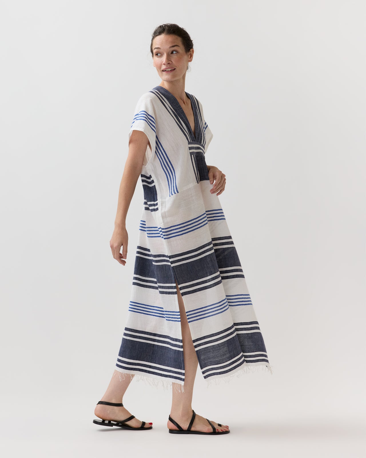 Gasira V-Neck Caftan in Marina Blue