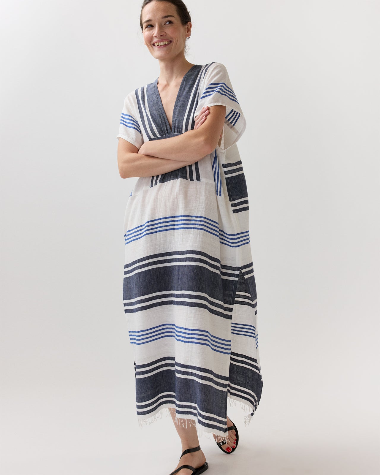 Gasira V-Neck Caftan in Marina Blue
