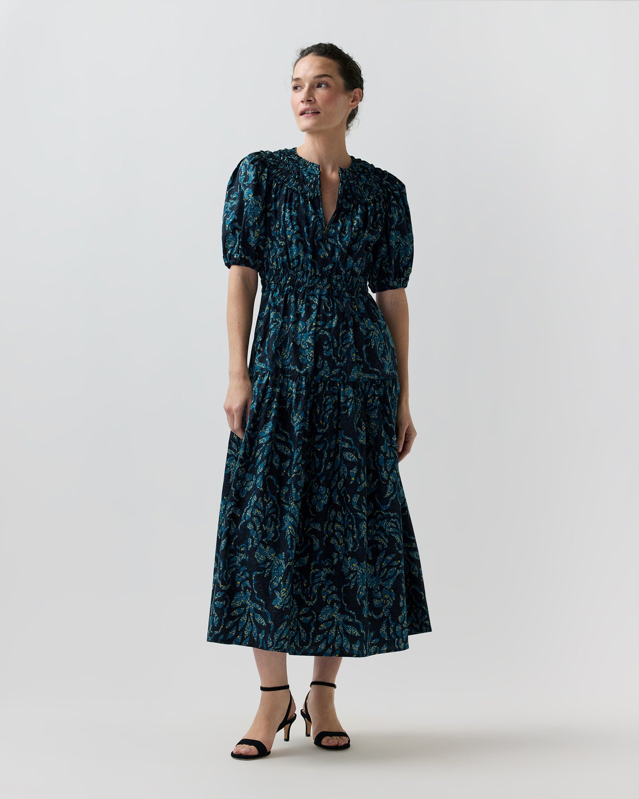 Othella Short-Sleeved Midi Dress in Midnight