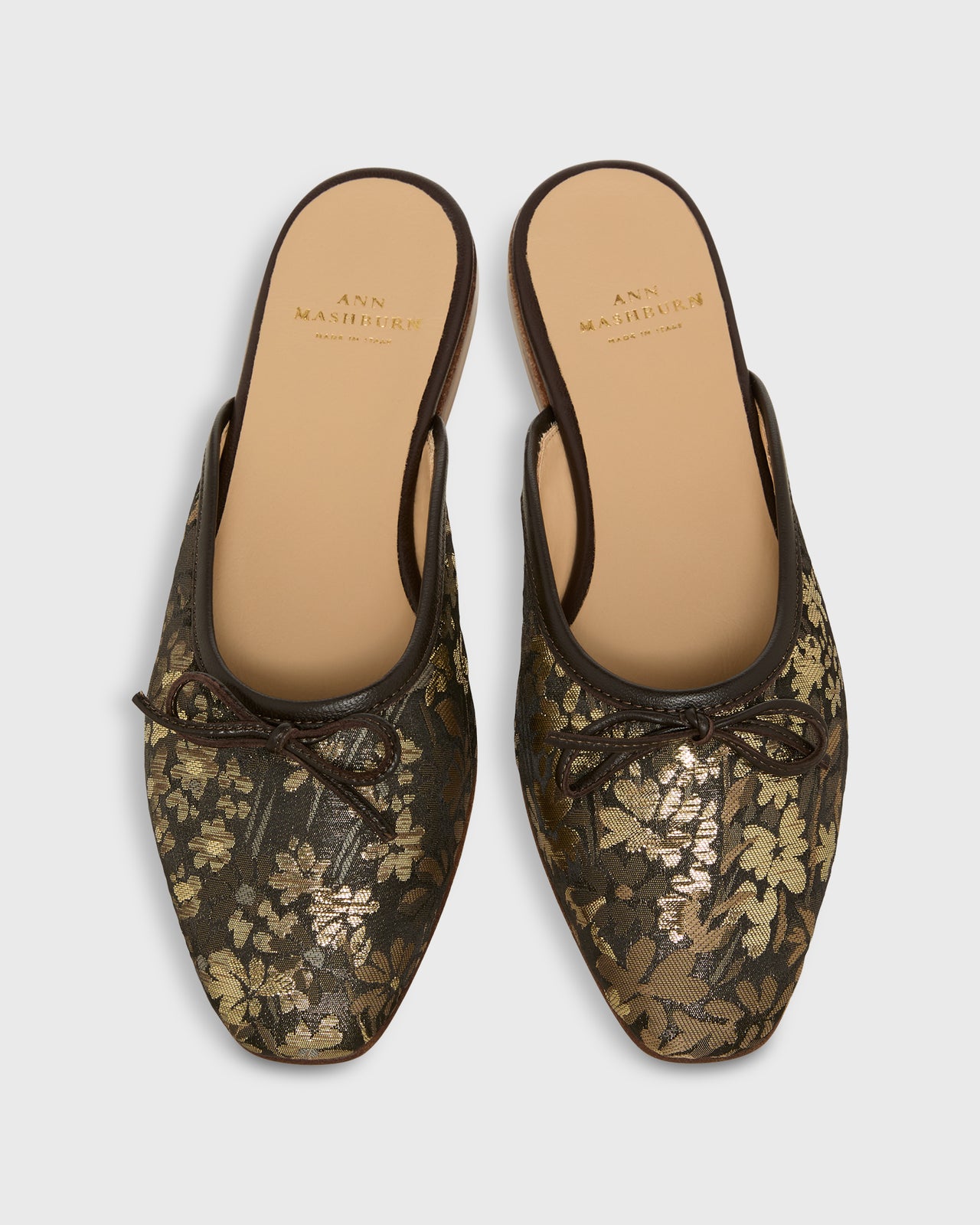 Joy Mule in Brown/Gold Metallic Floral Jacquard