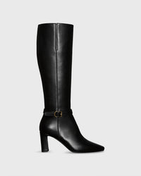 Buckle Tall Boot in Black Leather