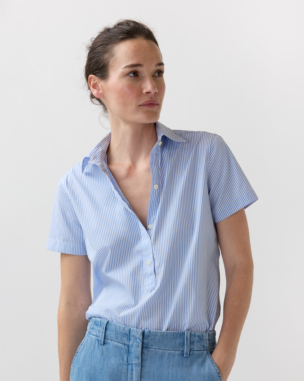 Scout Shirt in Blue/White Stripe Poplin