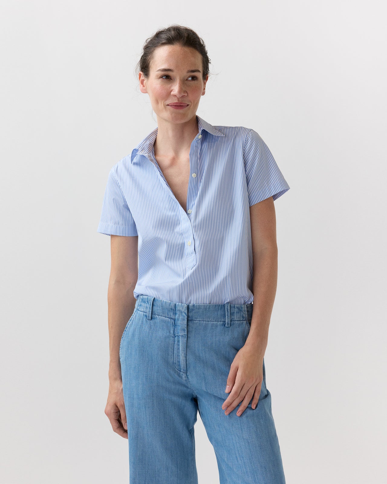 Scout Shirt in Blue/White Stripe Poplin