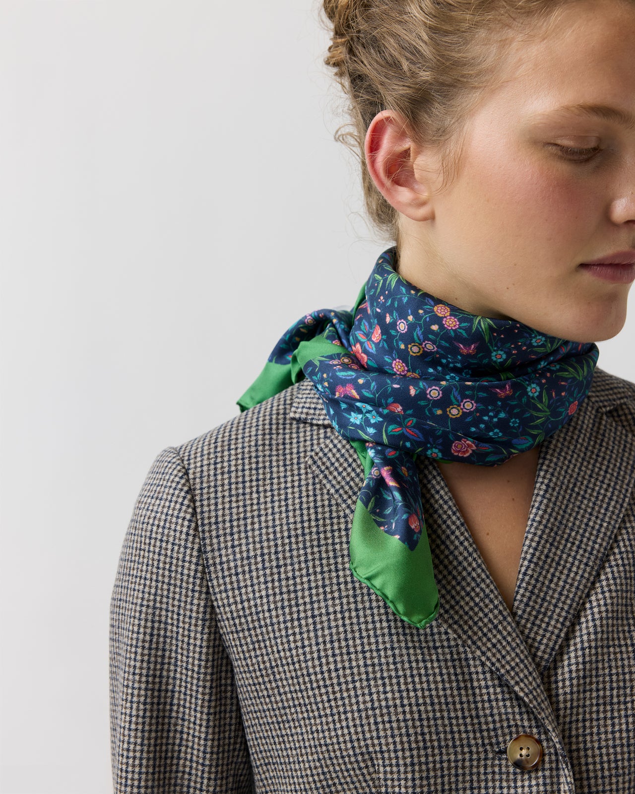 Large Hand-Rolled Scarf in Blue/Multi Tapestry Liberty Fabric Silk Twill