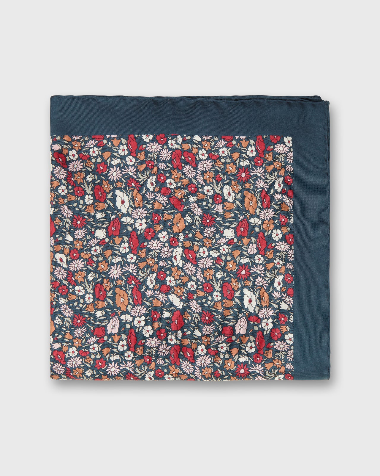 Large Hand-Rolled Scarf in Navy/Red Petal & Daisy Liberty Fabric Silk Twill