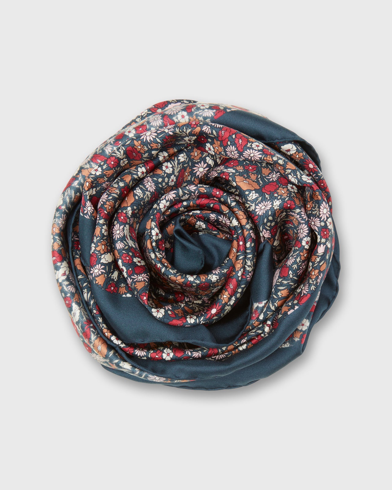 Large Hand-Rolled Scarf in Navy/Red Petal & Daisy Liberty Fabric Silk Twill