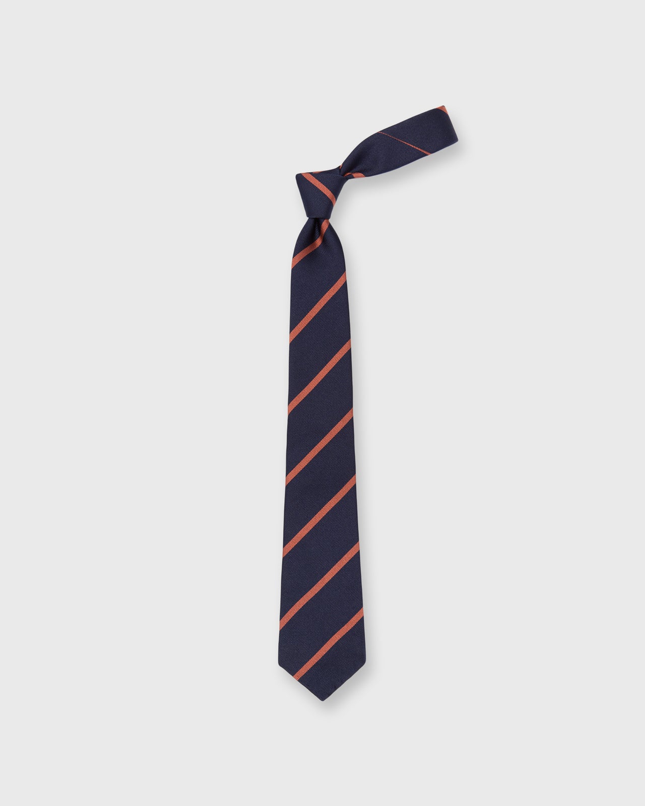 Silk Woven Tie in Navy/Salmon Stripe