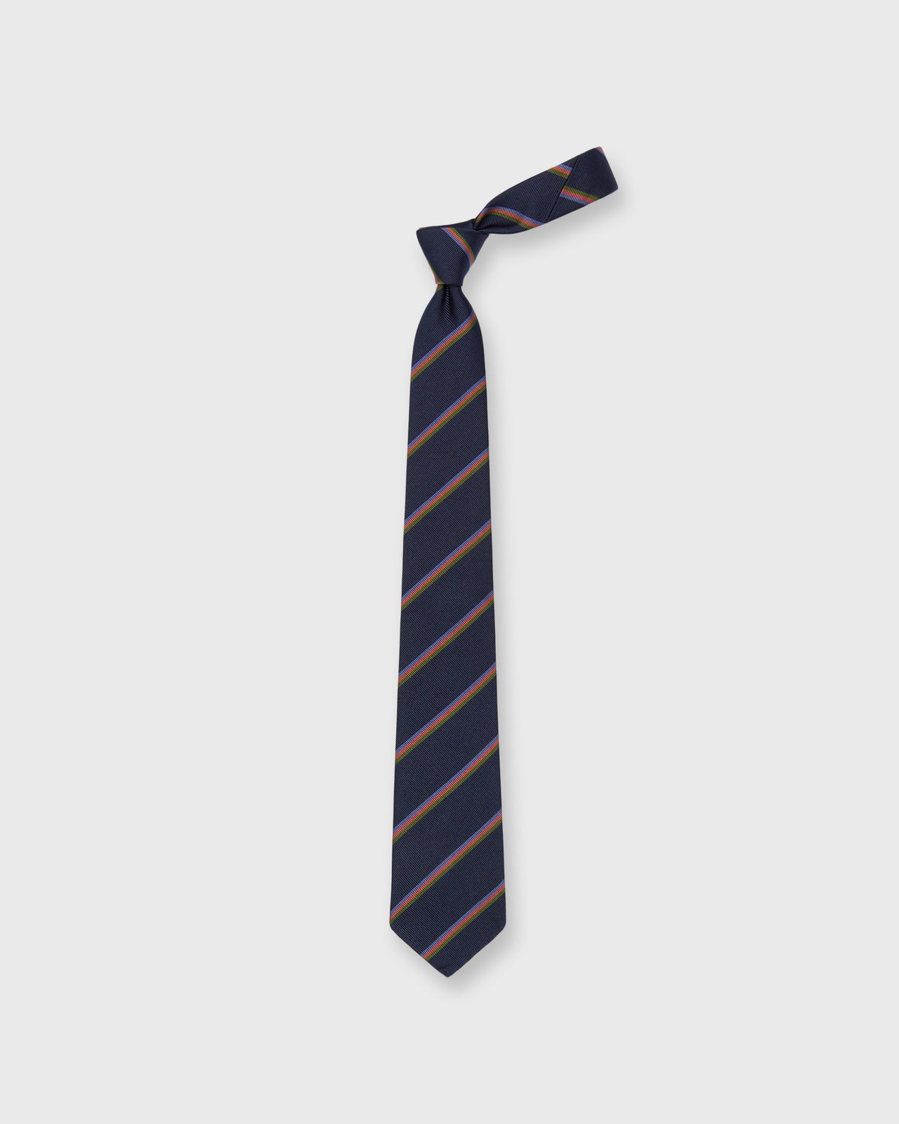 Silk Woven Tie in Navy/Blue/Salmon Multi Stripe
