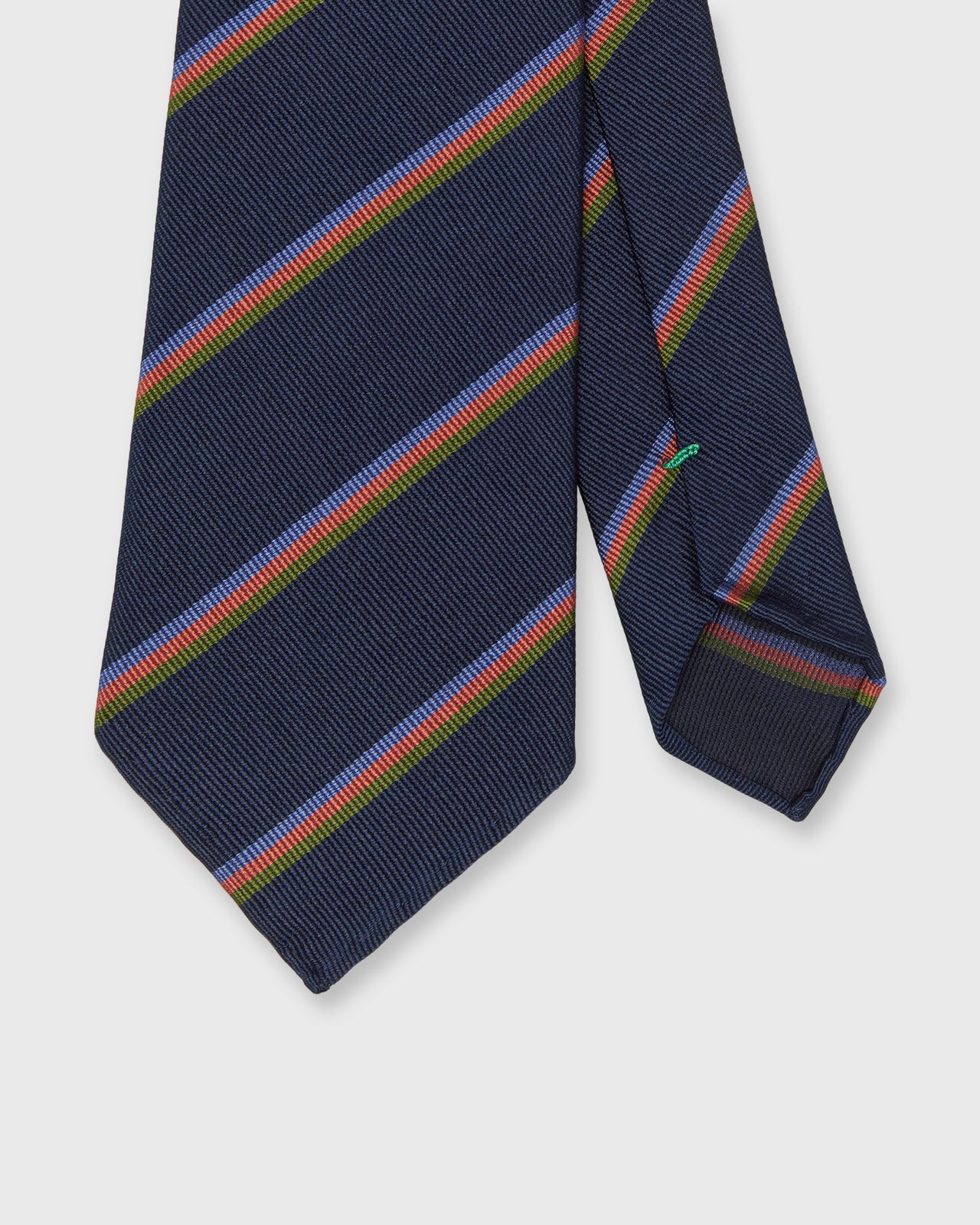 Silk Woven Tie in Navy/Blue/Salmon Multi Stripe