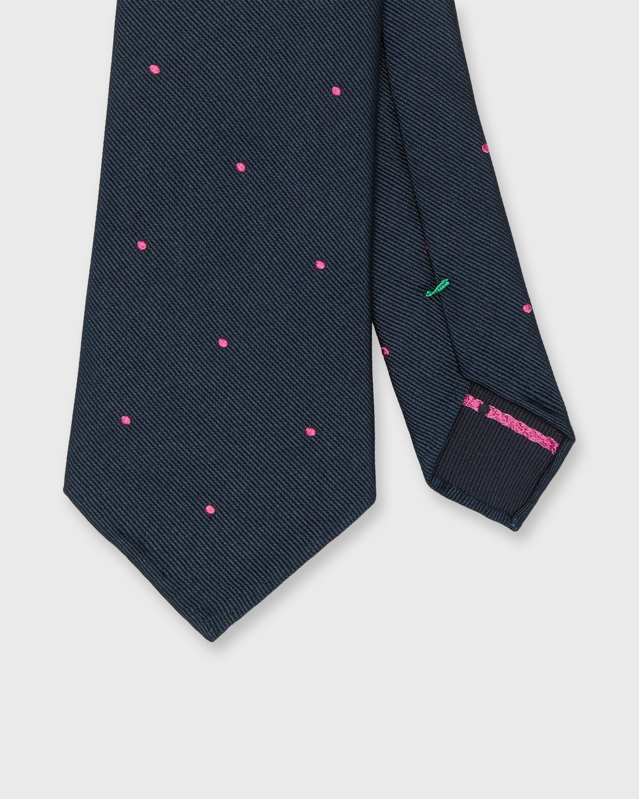 Silk Woven Tie in Navy/Pink Dot
