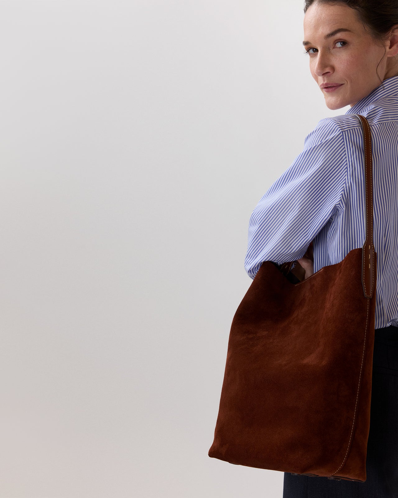 Liz Hobo Bag in Walnut Suede/English Tan Leather