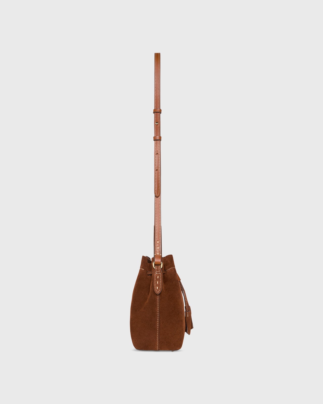 Lulu Bucket Bag in Walnut Suede/English Tan Leather