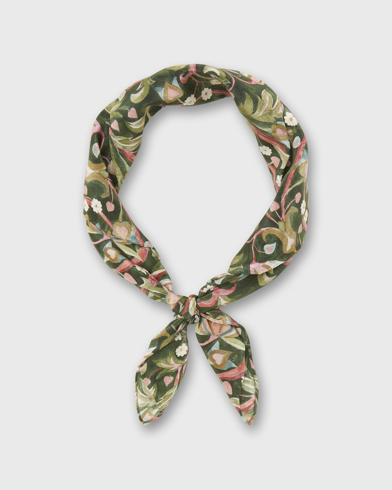 Hand-Rolled Silk Anyway Scarf in Olive/Rose The West Garden Liberty Fabric