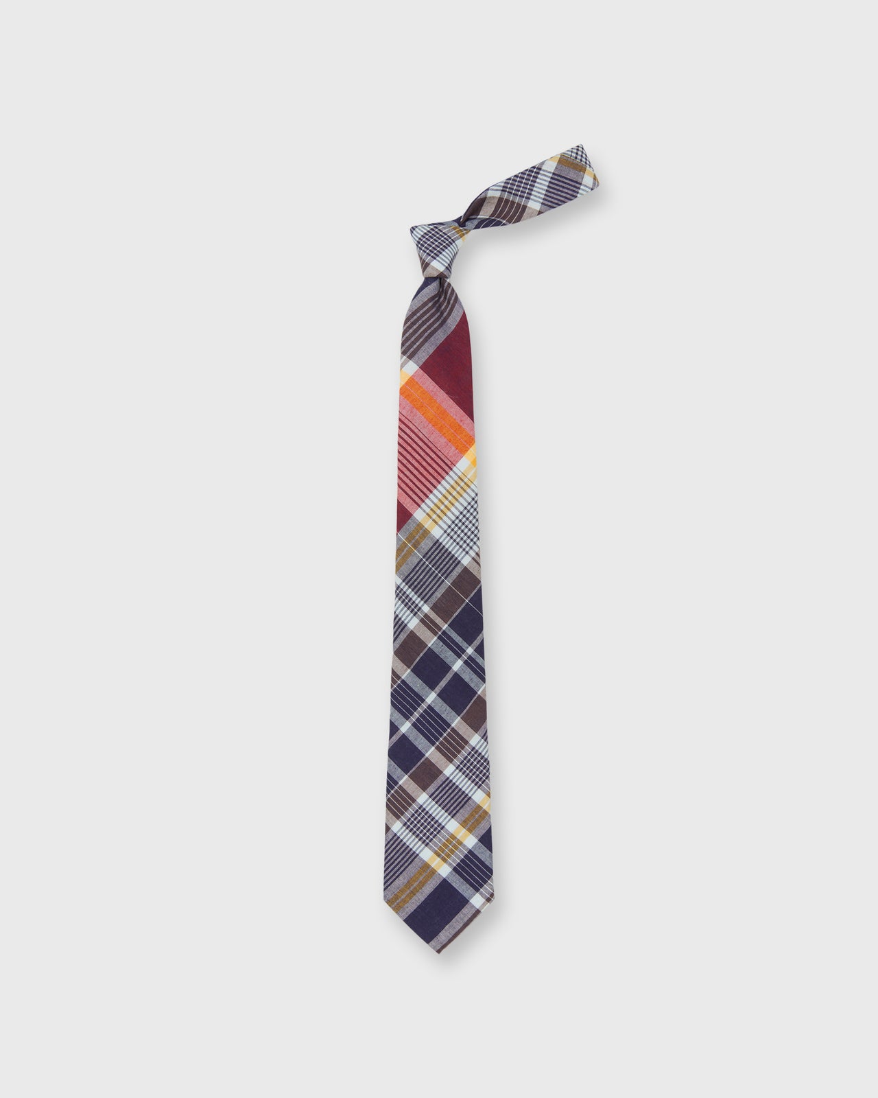 Cotton Woven Tie in Navy/Red/Brown Madras