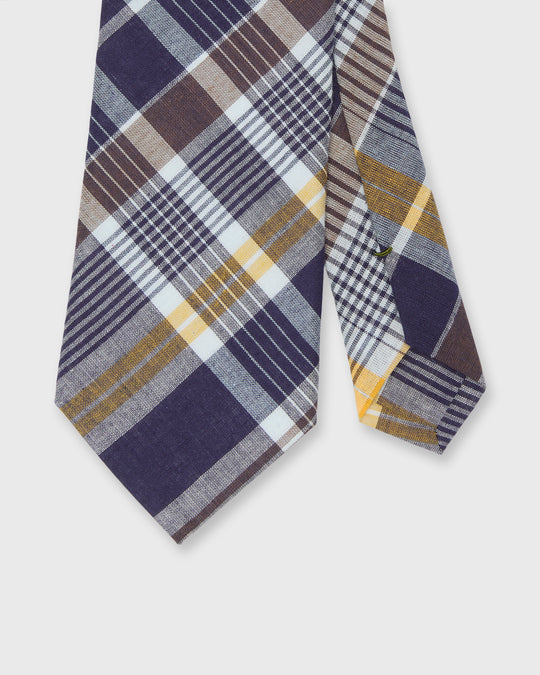 Cotton Woven Tie in Navy/Red/Brown Madras