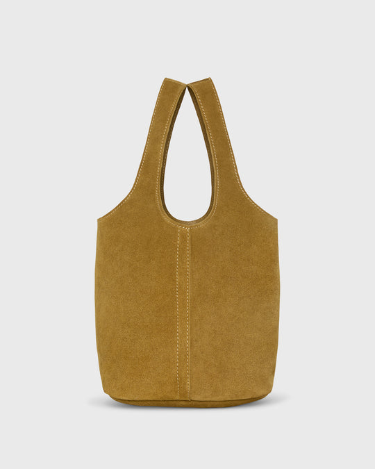 Paola Bucket Bag in Caramel Suede