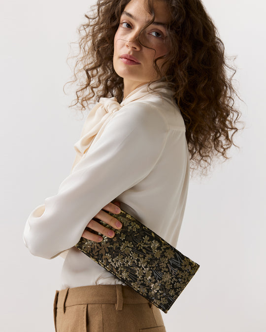 Patricia Clutch in Brown/Gold Metallic Floral Jacquard