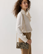 Load image into Gallery viewer, Patricia Clutch in Brown/Gold Metallic Floral Jacquard
