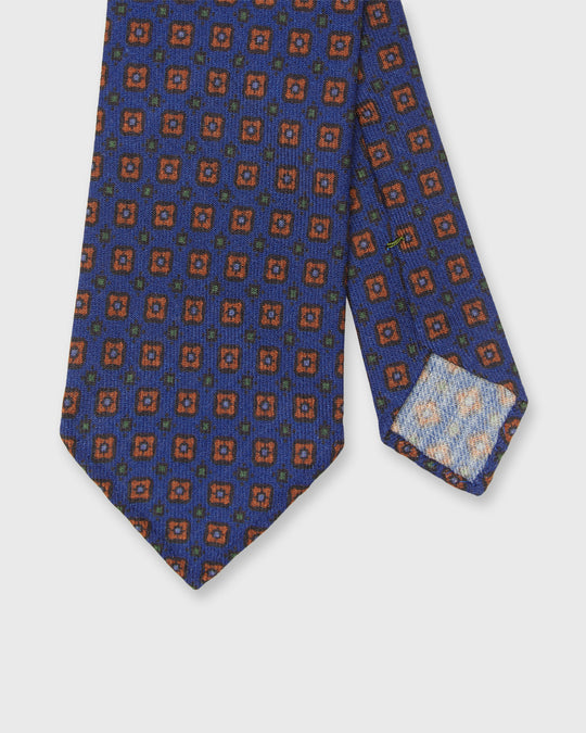Wool Print Tie in Royal/Rust/Green Diamond