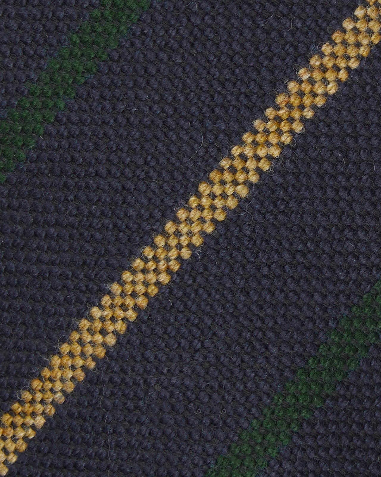Hand-Rolled Wool Woven Tie in Navy/Forest/Gold Stripe