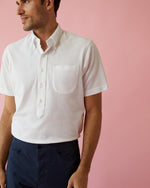 Load image into Gallery viewer, Short-Sleeved Knit Button-Down Popover Shirt in White Pima Pique
