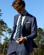 Load image into Gallery viewer, Irish Poplin Tie in Navy/Sky/Hunter Stripe
