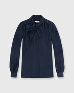 Load image into Gallery viewer, Tie-Neck Blouse Navy Silk
