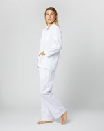 Load image into Gallery viewer, Pajama Set in White Poplin/Pink Trim
