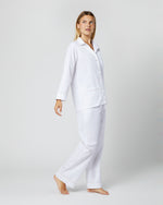 Load image into Gallery viewer, Pajama Set in White Poplin/Pink Trim
