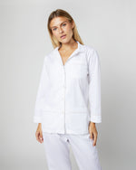 Load image into Gallery viewer, Pajama Set in White Poplin/Pink Trim
