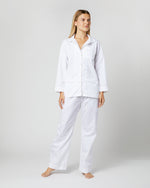 Load image into Gallery viewer, Pajama Set in White Poplin/Pink Trim
