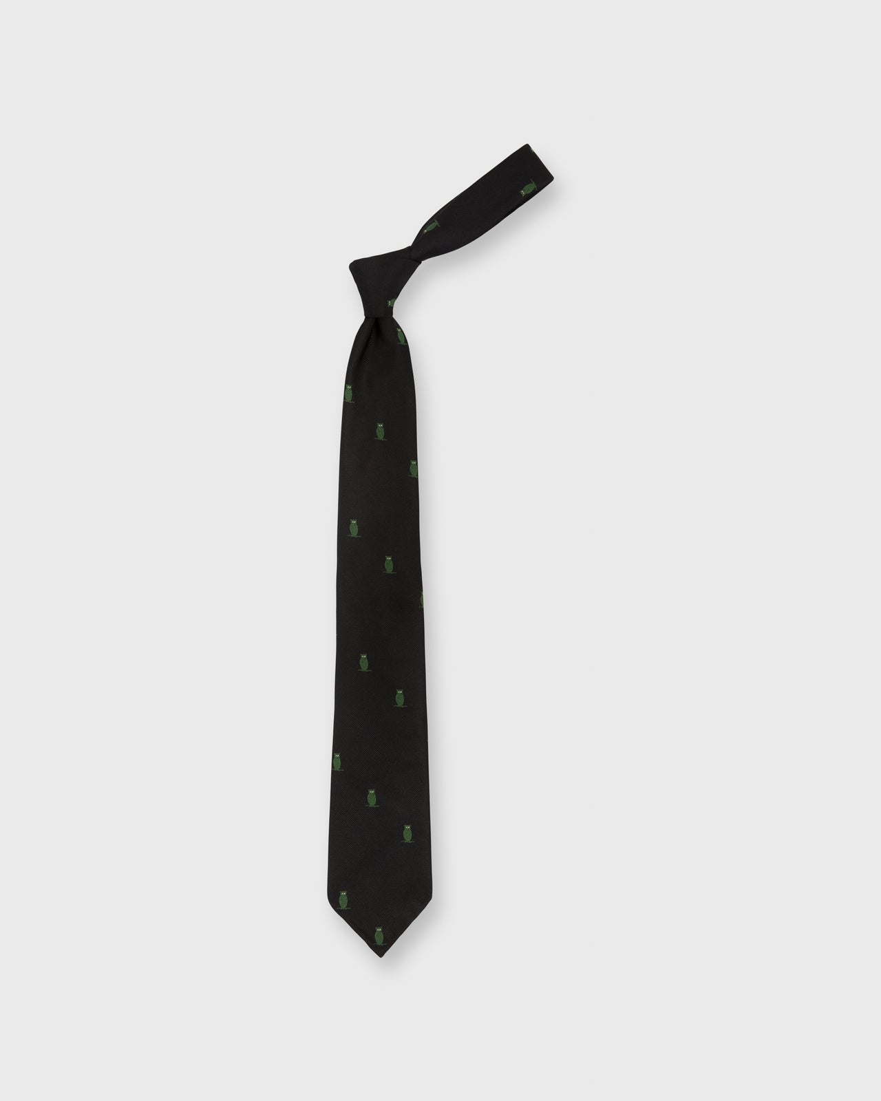 Silk Woven Club Tie Black/Green Owl