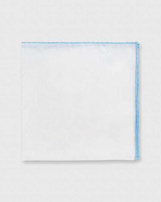 Hand-Rolled Pocket Square White Cotolino/Sky Edge