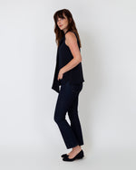 Load image into Gallery viewer, Sleeveless Tie-Neck Blouse in Navy Silk Crepe de Chine
